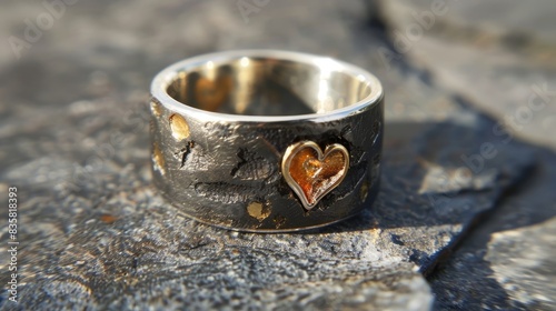 Handcrafted contemporary ring with heart for Valentine s Day