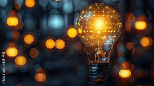 A light bulb with a complex digital network. Artificial intelligence and Innovative technology concept