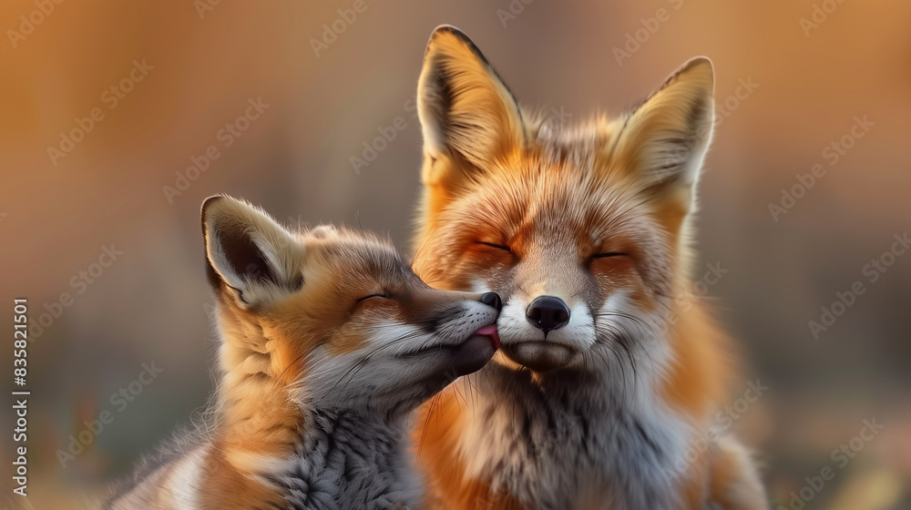 Red Fox Cub Nuzzling with Parent Red Fox Cub Nuzzling with Parent