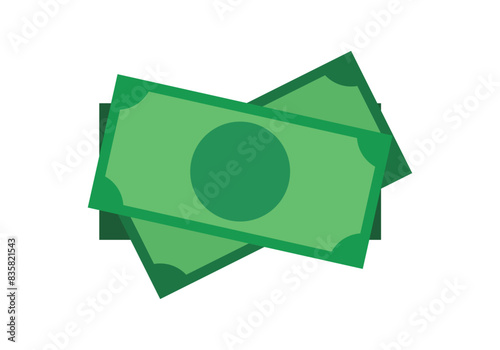 Fajos de billetes verdes en fondo blanco.
