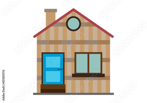 Casa de madera de campo en fondo blanco.