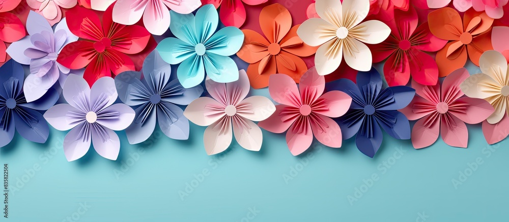 The girl's hands create violet origami flowers in the trendy color, against a white background in a flat lay style, ideal for a copy space image. The girl's hands create violet origami flowers in the trendy color, against a white background in a flat lay style, ideal for a copy space image.