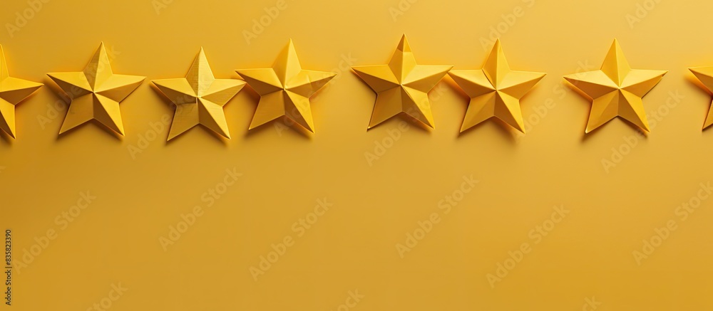 Creatively minimalist design with five white stars against a yellow backdrop. Ideal for showcasing with copy space image.