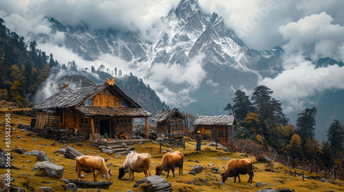 Life in a remote mountain settlement in the Himalayas photo