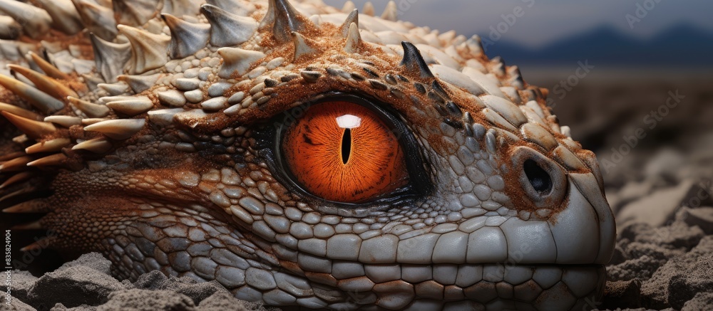 Close-up portrait of a bearded agama lizard featuring detailed skin texture, ideal for use as a copy space image. Close-up portrait of a bearded agama lizard featuring detailed skin texture, ideal for use as a copy space image.