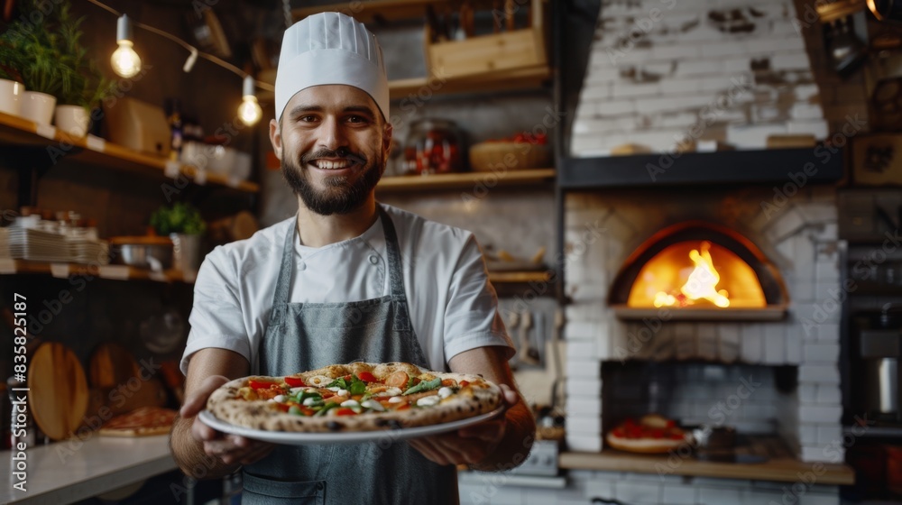 The Chef with Fresh Pizza The Chef with Fresh Pizza