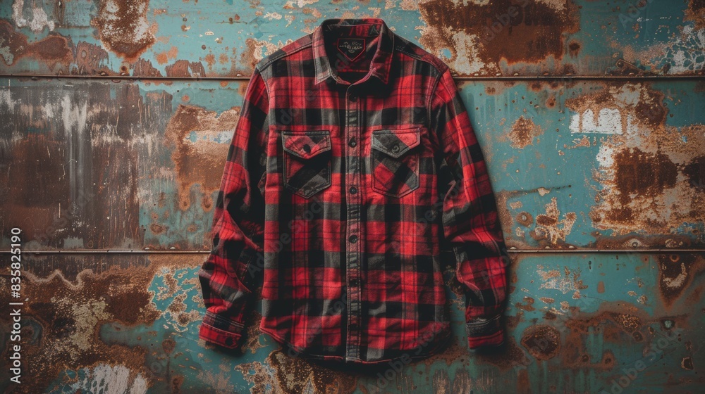 Flannel Shirt on Rustic Background Flannel Shirt on Rustic Background