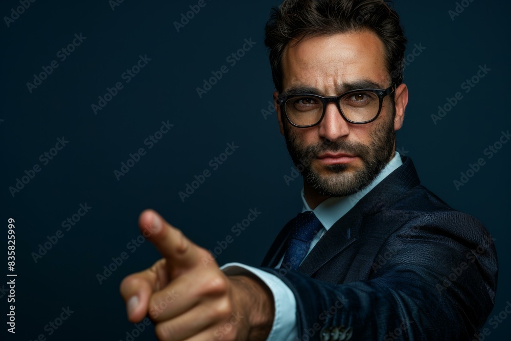 Businessman pointing at the camera with a serious expression. AI. Businessman pointing at the camera with a serious expression. AI.