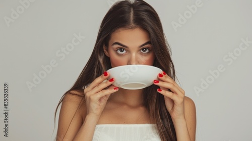 The woman holding cup photo