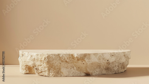 Heavy stone podium in a room with offwhite walls. Created with Ai