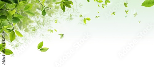 Wallpaper Mural A serene image showcasing green leaves floating in the air, dancing gracefully, purifying the atmosphere. The focal point is on a simple scene with copy space image. Torontodigital.ca