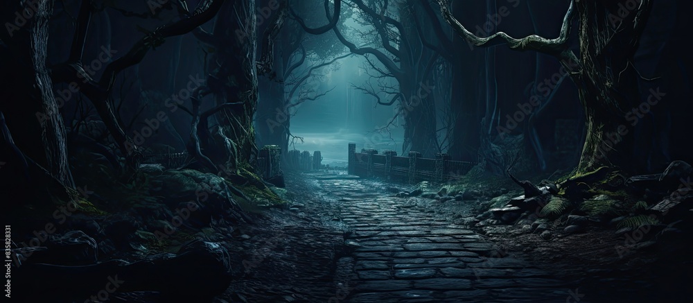 Fototapeta premium Enchanted forest archway with misty ambiance perfect as a background for a copy space image.