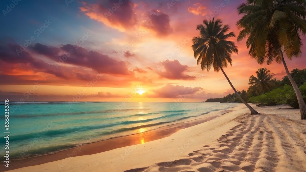 Sunset on beach,Summer holiday travel landscape photo