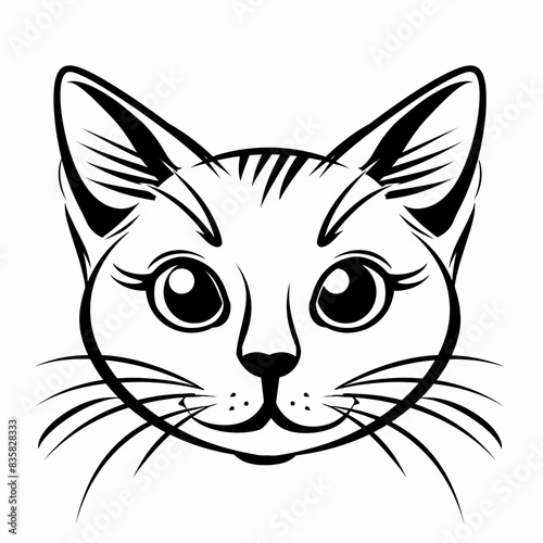 Black and white simple outline cats head emoticon pictures 