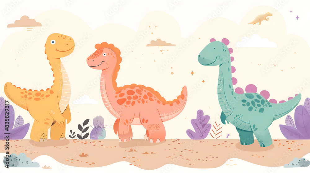 Naklejka premium charming and colorful illustration of dinosaurs for children 