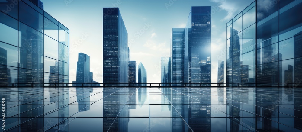 A bird's-eye perspective of a contemporary office building with abundant copy space for an image.