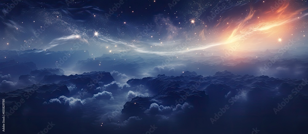 The night sky showcases stunning stars gleaming alongside silhouettes of individuals, with an atmospheric copy space image. The night sky showcases stunning stars gleaming alongside silhouettes of individuals, with an atmospheric copy space image.