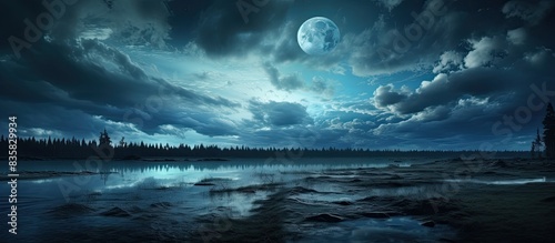Night sky with clouds surrounding a bright full moon, with copy space image. photo