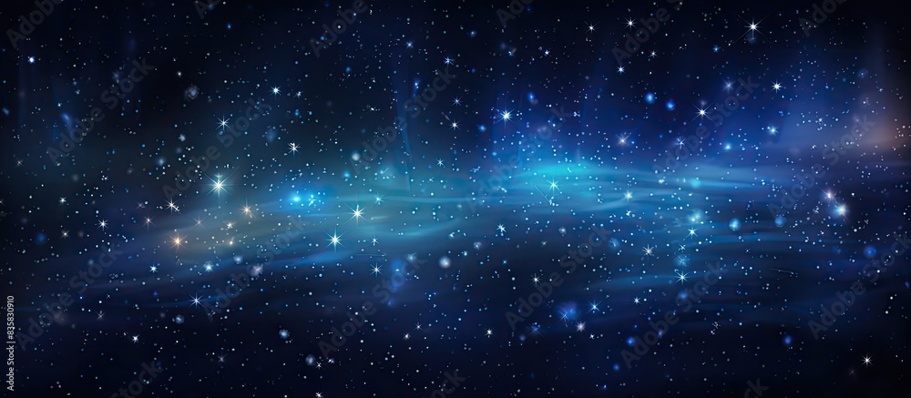 Obraz premium Blue starry night sky with star trails, copy space image.