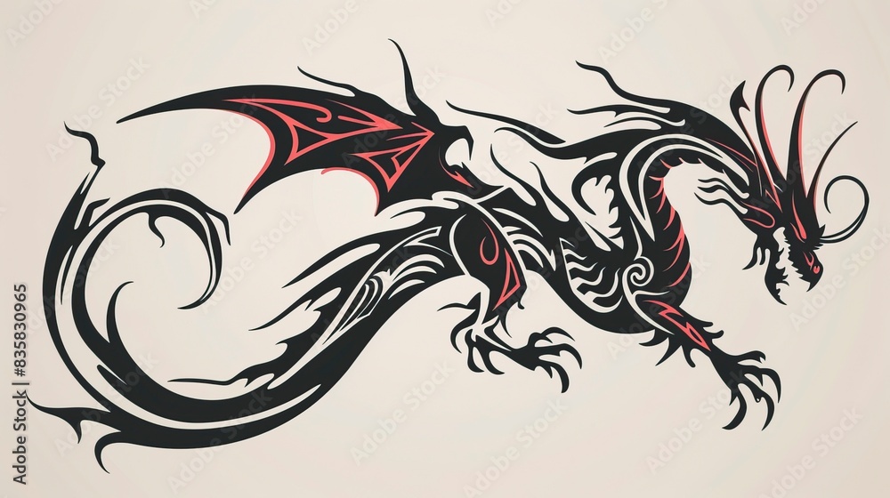 Black and red tribal dragon tattoo vector illustration Stock ...
