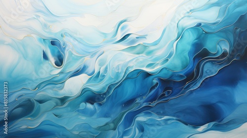 Abstract wave patterns with fluid, flowing shapes and a mix of blue hues 