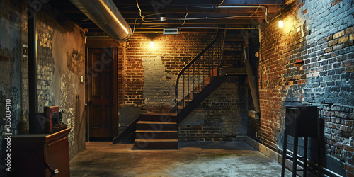 old basement with steps and lighting, wallpaper, background