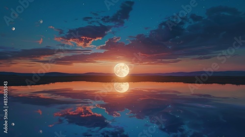 Mesmerizing night sky: clouds reflecting in tranquil waters 