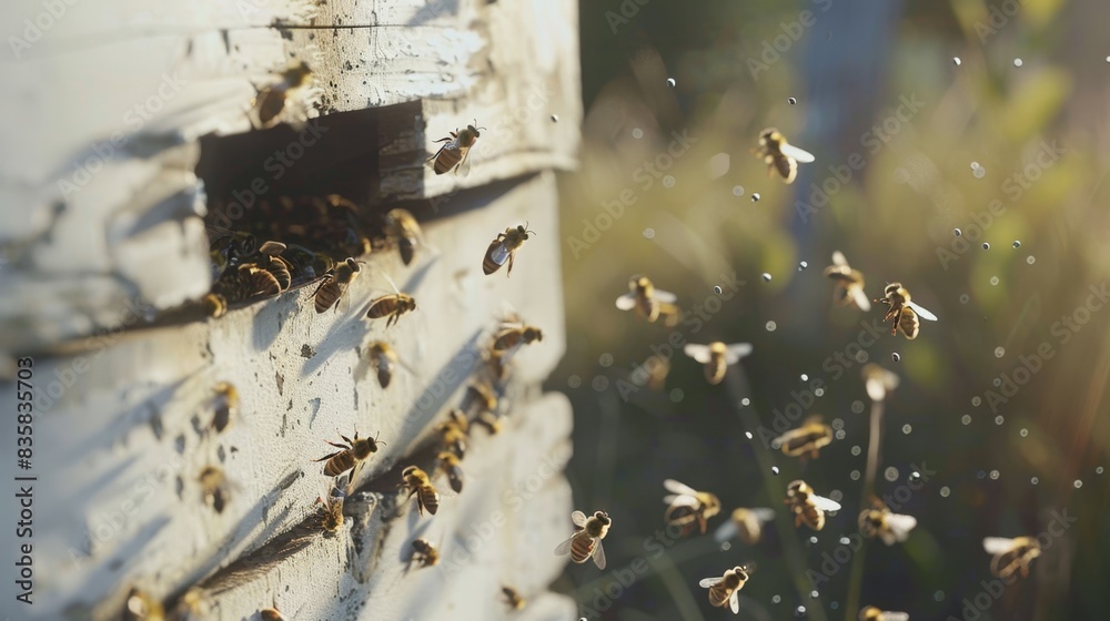 The bees at a hive The bees at a hive