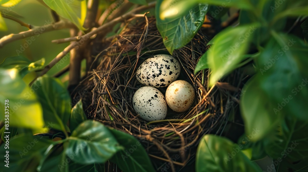 Bird's nest with eggs in a tree, sperrling Bird's nest with eggs in a tree, sperrling