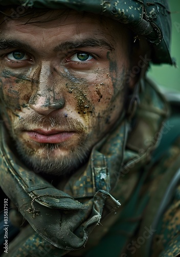 Portrait of a soldier with green eyes