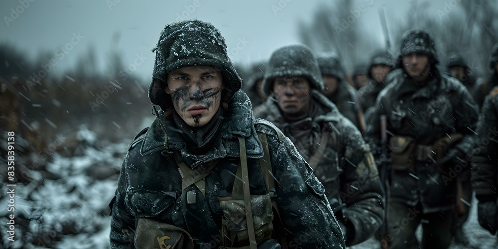 Fototapeta premium A group of soldiers in the snow