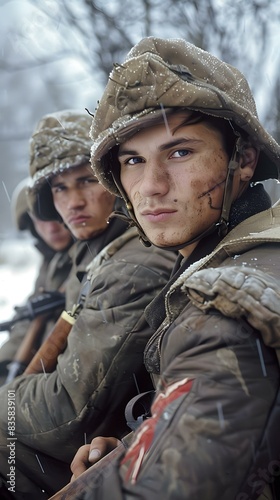 Three soldiers in winter gear © Adobe Contributor