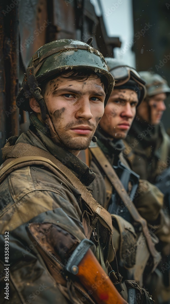 Three soldiers in a war zone Three soldiers in a war zone