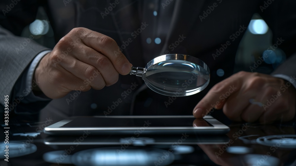 The magnifying glass and tablet The magnifying glass and tablet