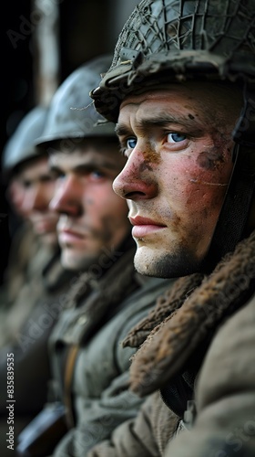 Three soldiers in a foxhole during world war two © Adobe Contributor