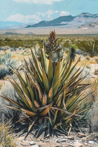 American Desert Vegetation. Generated image. A digital illustration of a beautiful painting of a century plant in the American desert.