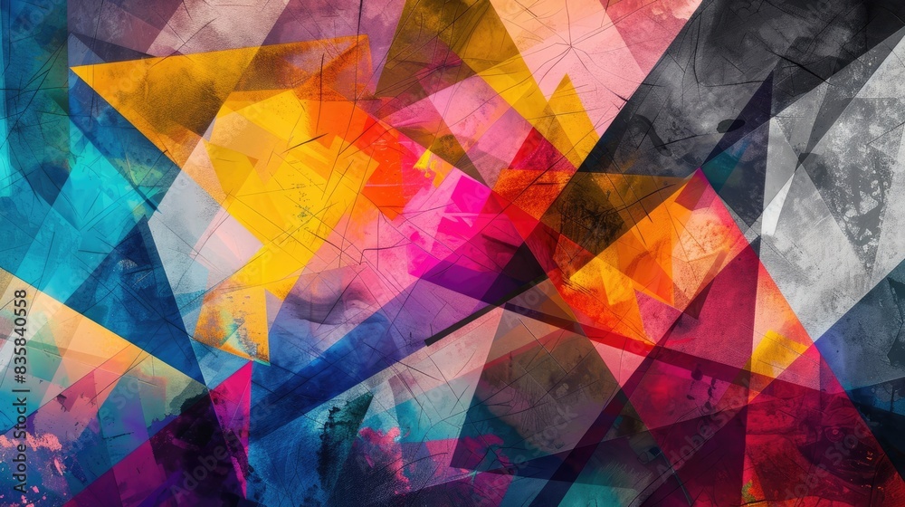 Multicolor Abstract Printing with Geometrical Background Multicolor Abstract Printing with Geometrical Background