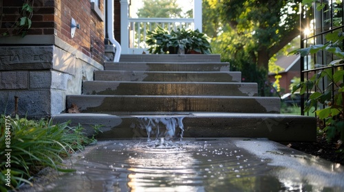 Water filled concrete steps for enhanced protection and a sturdy concrete porch on the street with new durable steps