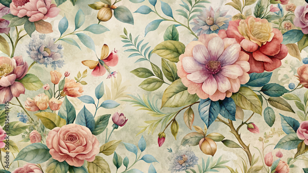 Beautiful retro feel flower watercolor background Beautiful retro feel flower watercolor background