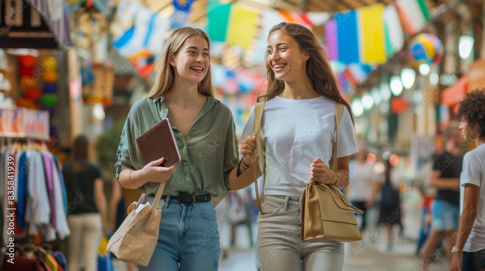 Obraz premium Friends shopping at market
