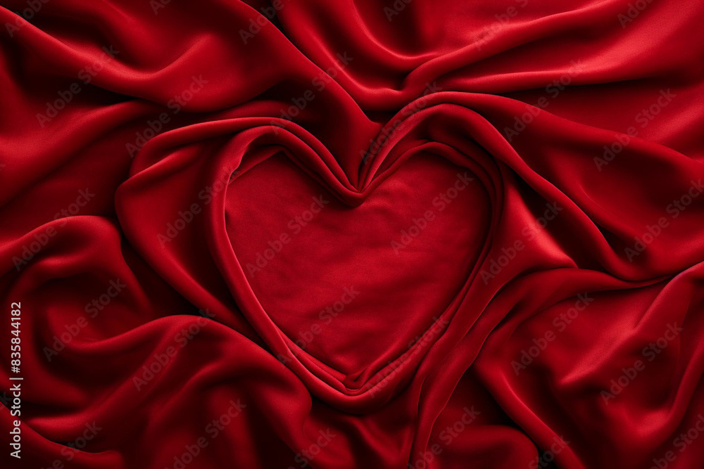 Obraz premium Valentines day red velvet in the form of heart, Flatlay style background with minimalistic design. Template for banner or party invitation. Generative AI