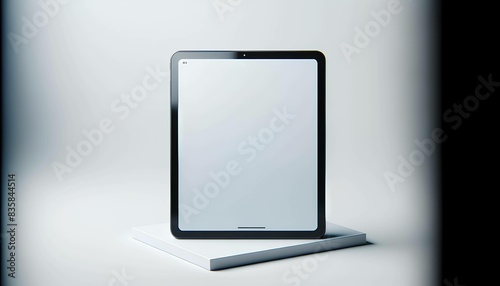 3D render illustration of a minimal iPad setup with a blank screen mockup. photo