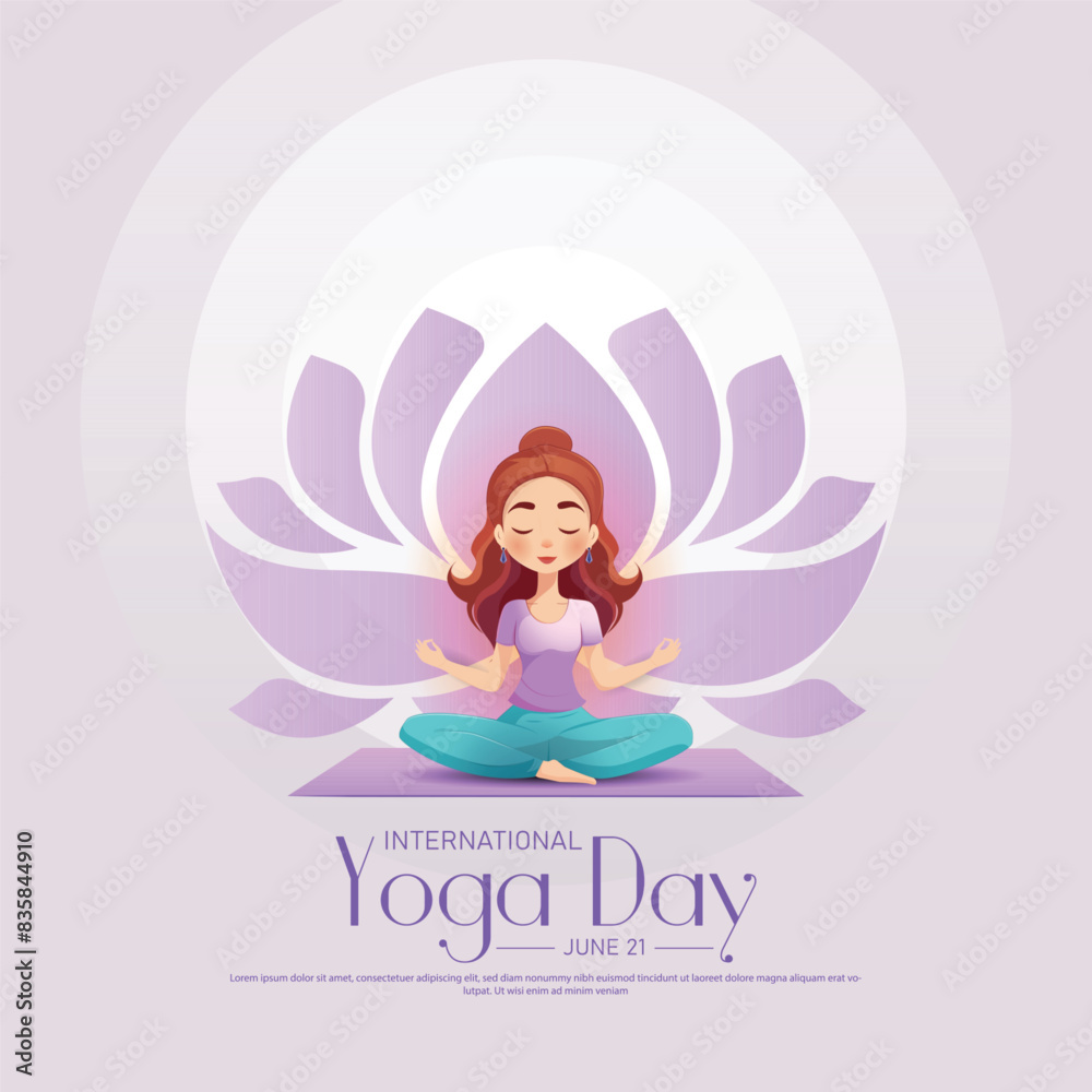 International yoga day banner or poster template design. Woman doing yoga pose.