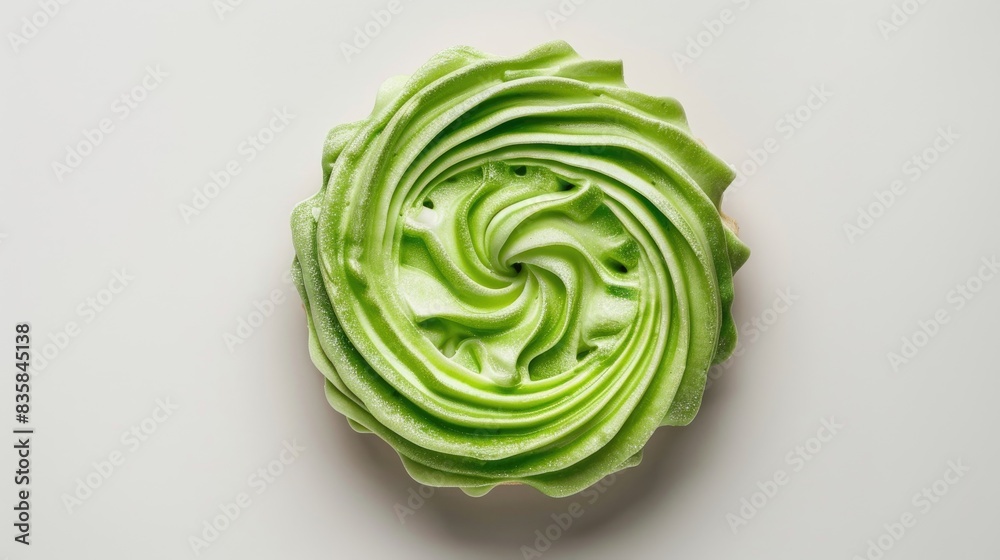 Green vanilla cookie with cream seen from above on a white background Green vanilla cookie with cream seen from above on a white background