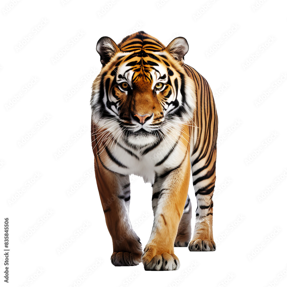 Obraz premium Walking bengal Tiger alone predator powerful big cat isolated on white 