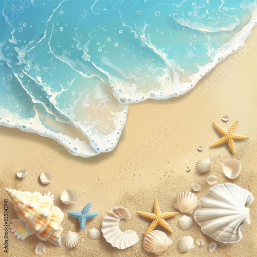 Natural blurred background for summer vacation, nature concept of tropical summer beach with rays of sunshine, soft sand, sparkling sea water with blue sky.