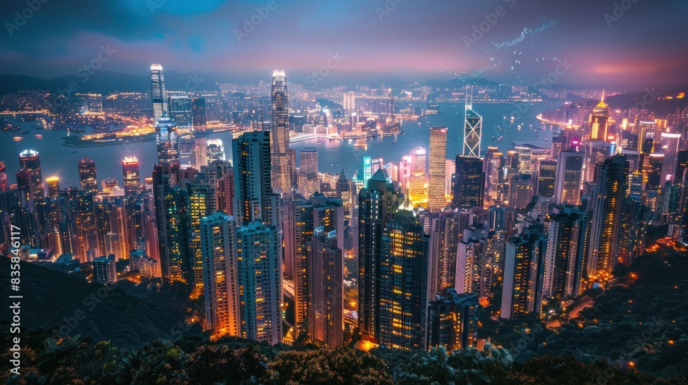 Fototapeta premium Firework festival in Hong Kong at night