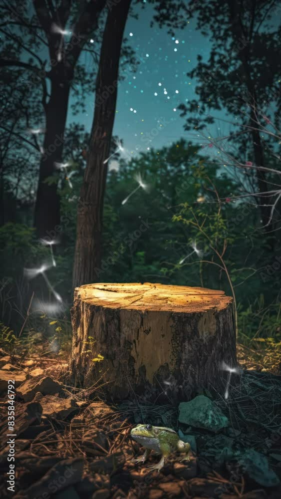 Tree Stump and Frog Under Starry Night Sky
Tree Stump and Frog Under Starry Night Sky