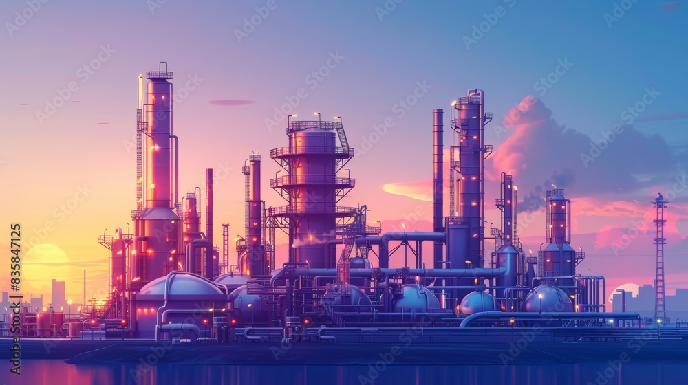 Obraz premium Oil Refinery with Tanks and Pipes 