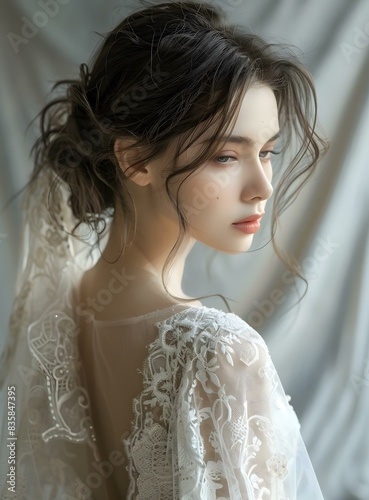 Portrait of a beautiful young woman in a wedding dress photo